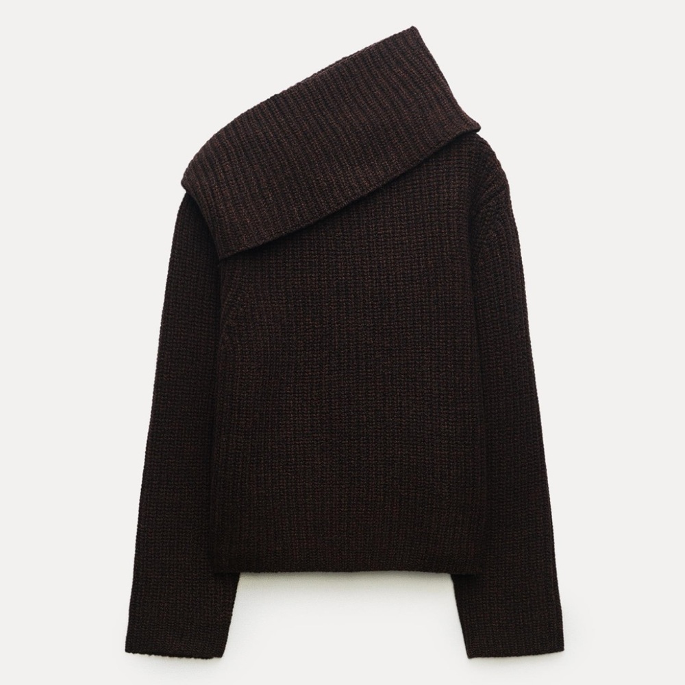 100% WOOL DOUBLE COLLAR BROWN SWEATER
